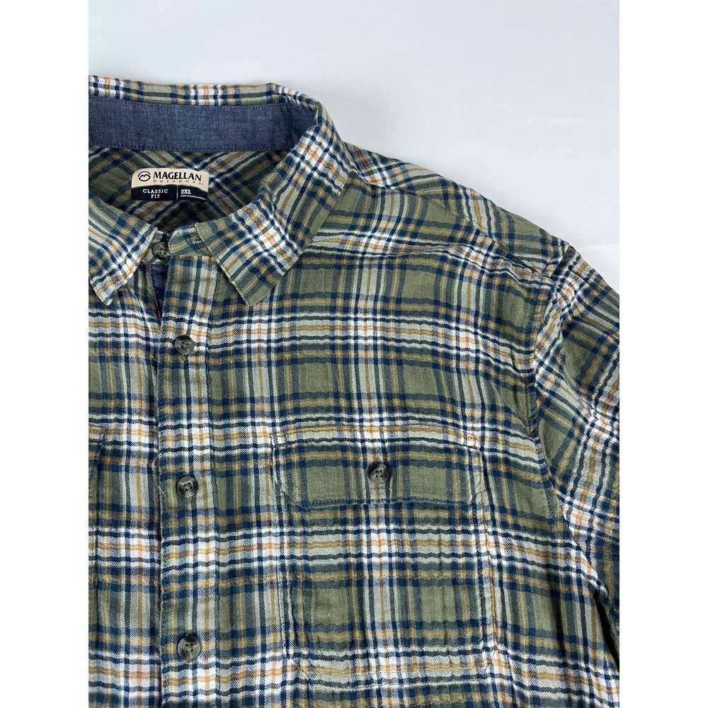 Magellan Outdoors Classic Fit Plaid Flannel Long Sleeve Button Up Shirt Mens 2XL